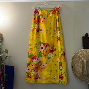 Vintage Yellow Floral Wrap Skirt